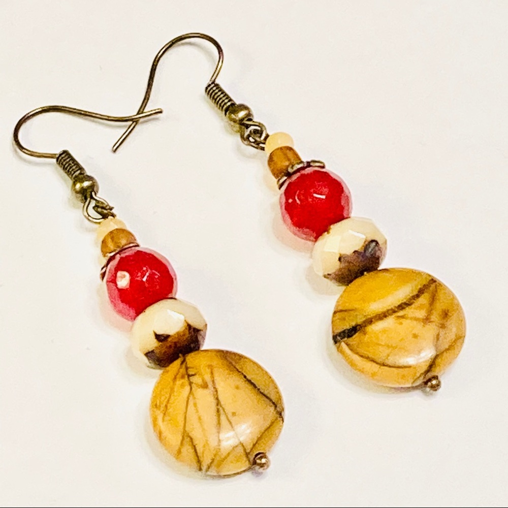 Picasso Jasper Czech Glass & Jadeite Earrings
